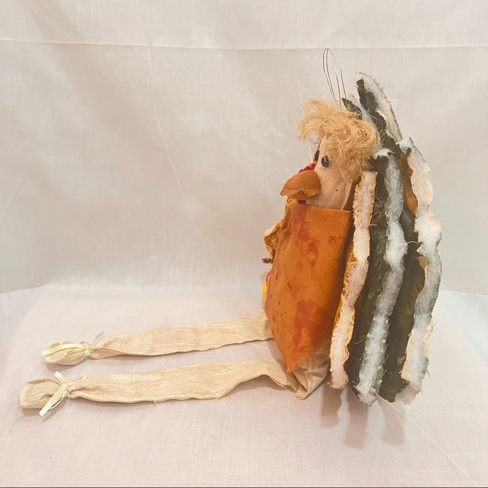 Turkey Shelf Sitter Wall Hang Plush Dolls Fabric THANKSGIVING Decor Pilgrim VTG